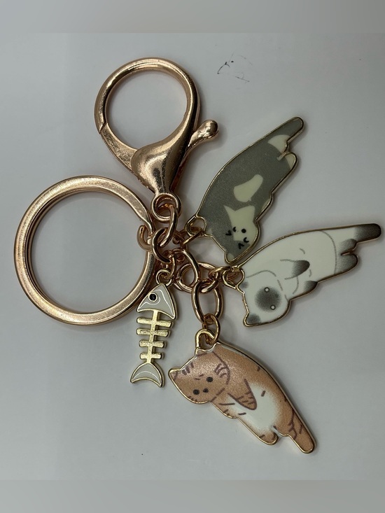 Accessories - CUTE ENAMEL CAT FISH BONE CHARM BAG CHARM GOLD TONE KEY CHAIN NWOT